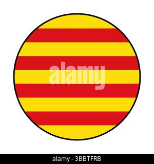 Flag of Catalonia. Black edge. Catalonia circle flag logo icon computer vector illustration design. Stock Vector