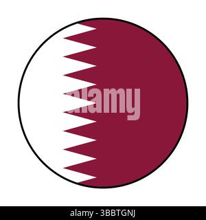 Flag of Qatar. Black edge. Qatar circle flag logo icon computer vector illustration design. Stock Vector