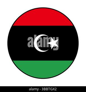 Flag of Libya. Black edge. Libya circle flag logo icon computer vector illustration design. Stock Vector