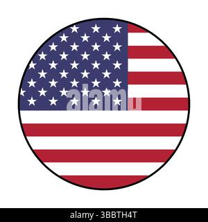 Flag of United States. Black edge. United States circle flag logo icon computer vector illustration design. Stock Vector