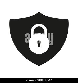 black shield with white padlock symbol representing data protection and privacy security icon Stock Vector