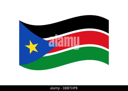 Flag of South Sudan. South Sudan flag official colors and proportion digital vector illustration. Wavy flag. Stock Vector