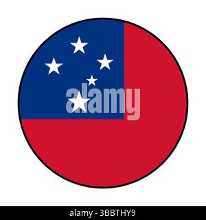 Flag of Samoa. Black edge. Samoa circle flag logo icon computer vector illustration design. Stock Vector