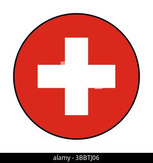 Flag of Switzerland. Black edge. Switzerland circle flag logo icon computer vector illustration design. Stock Vector