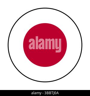 Flag of Japan. Black edge. Japan circle flag logo icon computer vector illustration design. Stock Vector