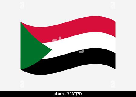 Flag of Sudan. Sudan flag official colors and proportion digital vector illustration. Wavy flag. Stock Vector