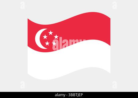 Flag of Singapore. Singapore flag official colors and proportion digital vector illustration. Wavy flag. Stock Vector