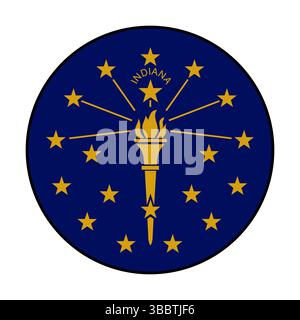 Flag of Indiana. Black edge. Indiana circle flag logo icon computer vector illustration design. Stock Vector