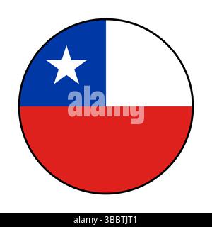 Flag of Chile. Black edge. Chile circle flag logo icon computer vector illustration design. Stock Vector