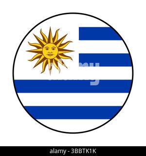 Flag of Uruguay. Black edge. Uruguay circle flag logo icon computer vector illustration design. Stock Vector