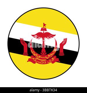 Flag of Brunei. Black edge. Brunei circle flag logo icon computer vector illustration design. Stock Vector
