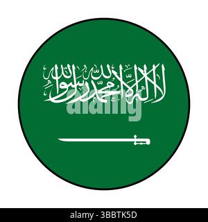 Flag of Saudi Arabia. Black edge. Saudi Arabia circle flag logo icon computer vector illustration design. Stock Vector