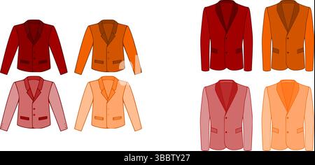 Vector cute warm clothes for winter with coats and jackets in red and orange theme Stock Vector