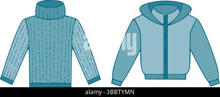 Vector cute warm clothes for winter with wool sweater and hoodie. Stock Vector