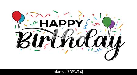 Happy Birthday Greeting with Balloons and Confetti Decoration Stock Vector
