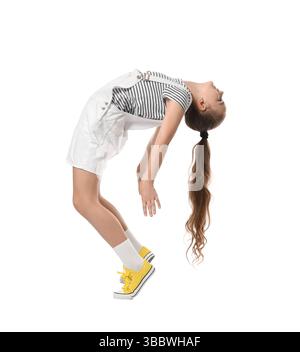 Girl in stylish clothes dancing on white background Stock Photo