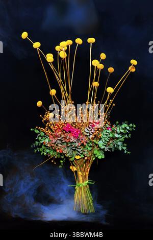 Colourful bouquet of flowers on a black background, AI generated Stock Photo