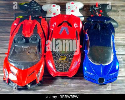 Cairo, Egypt, June 30 2024: Cars toy, children toys of different cars, plastic toy vehicles for kids Stock Photo