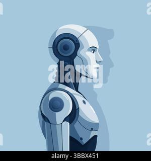 Difference between AI robot and human. Machine vs. human. Mind copying technology concept. Vector 3d illustration. Stock Vector