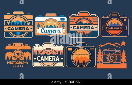 Vintage photography and camera club logo set, vector emblems and icons. Stock Vector