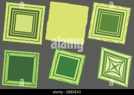 Abstract geometric green shapes with rough edges, vector illustration set. Stock Vector