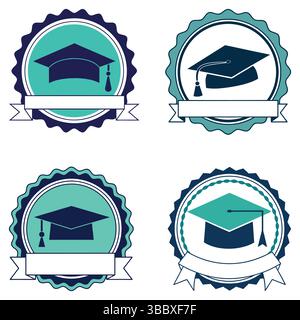 Set of Graduation Award Badges in Teal and Navy Stock Vector