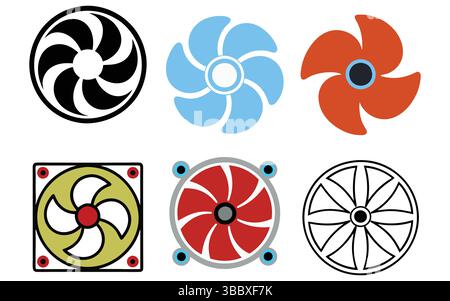 Collection of Computer Cooling Fan Icons Stock Vector