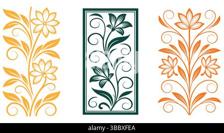 Ornate Floral Design Patterns in Three Vibrant Colors Stock Vector