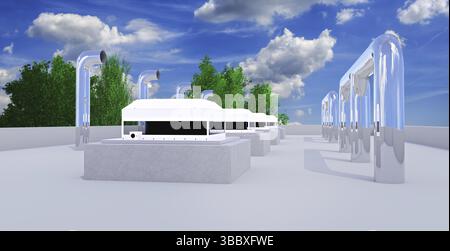An air conditioning and ventilation systems on the high-rise building roof Stock Photo