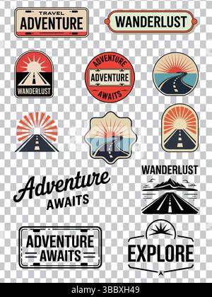 Collection of Vintage-Style Adventure and Travel Logos Stock Vector