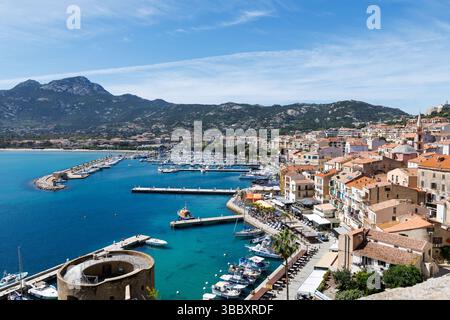 Calvi, France. 22nd Apr, 2025. View of the town of Calvi on the island of Corsica (France) on 22.04.2025 with the marina in the lower town in the foreground. Calvi is a port city on the French Mediterranean island of Corsica (Corse, Corsica) and the capital of the Balagne region. Credit: Matthias Balk/dpa/Ģ����ý Live News Stock Photo