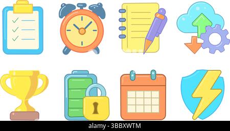 Editable Planner Icons – Organization, Reminder and Success Tools Stock Vector