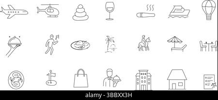 Luxury Travel Line Icons – Minimal Outline Vector Set Stock Vector