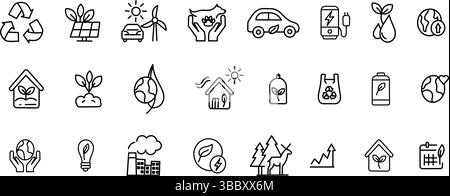 Eco Line Icons Set. Vector illustration in modern thin line style of Environment related icons: Renewable, Green Energy, and more. Stock Vector