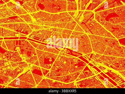 Vector City map of Paris, France – red and yellow modern city layout Stock Vector