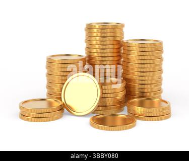 Golden coins on white background. Isolated 3D illustration Stock Photo