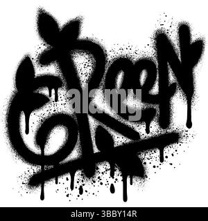 graffiti Green text sprayed in black over white. Stock Vector