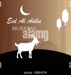 Brown Themed Eid Al Adha Card with White Goat and Mosque Elements Stock Vector