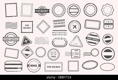 Postal stamp. Vintage travel postmark seal collection with different shapes and sizes, old paper mail delivery marks for postcard or letter. Vector Stock Vector