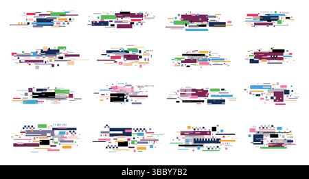 TV glitch effect. Digital video pixel noise and error texture, retro 80s VHS screen glitchy distortion with static flicker and line pixelated Stock Vector