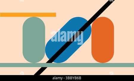 Colorful Rounded Shapes with Diagonal Black Line  Stock Vector