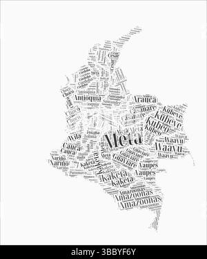 Colombia text style regions. Country region names word clouds in Spanish language. Modern vector illustration. Stock Vector