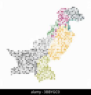 Pakistan, shape of the country built of colored cells. Digital style map of Pakistan on white background. Small size circle blocks. Stock Vector