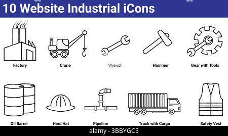 10 Website Industrial Icons: Outline Vector Set Stock Vector