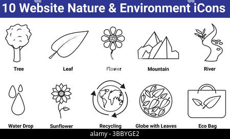 10 Website Nature & Environment Icons Set Stock Vector