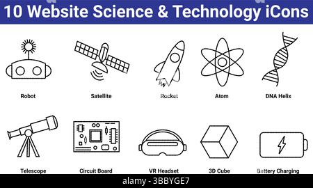 10 Website Science & Technology Icons Set Stock Vector