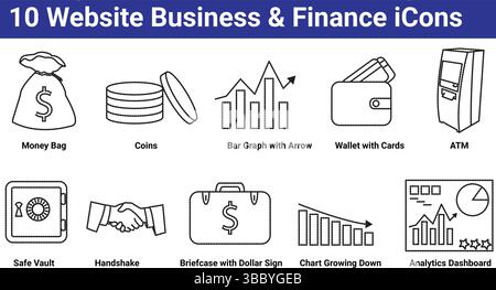 10 Website Business & Finance Icons Set Stock Vector