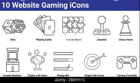 10 Website Gaming Icons: Outline Vector Set Stock Vector