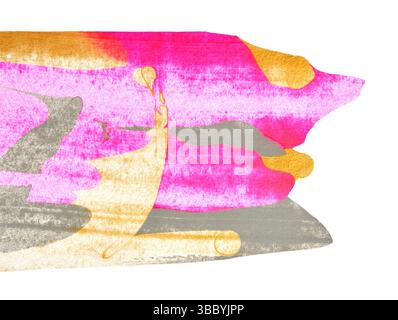 Abstract colorful brushstrokes with pink, orange, and gray tones on white canvas. Stock Photo
