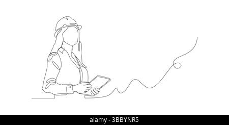Female construction worker Continuous line style Hand drawn One line Logo design Stock Vector
